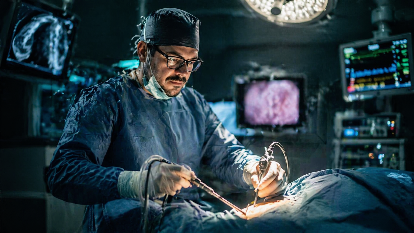 Dr. Muñiz realizando cirugía mínimamente invasiva